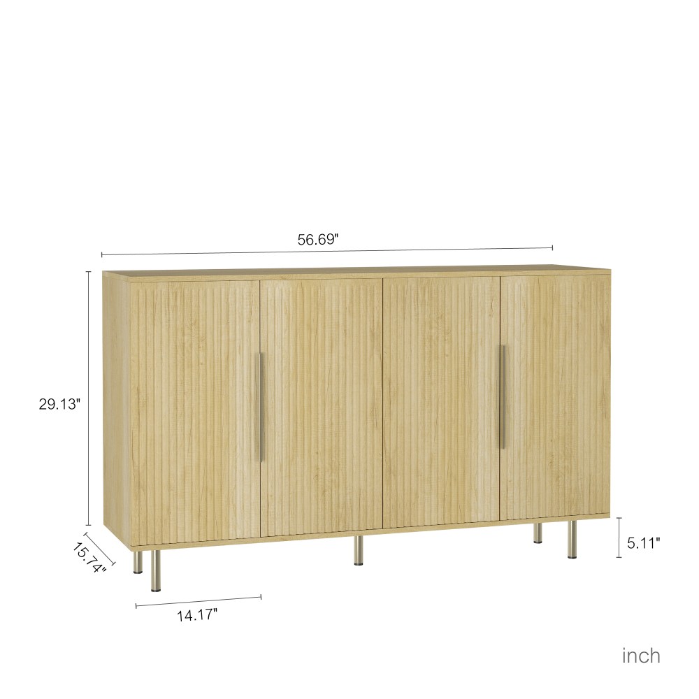 Modern Buffet Cabinet with Fluted Doors and Adjustable Shelves