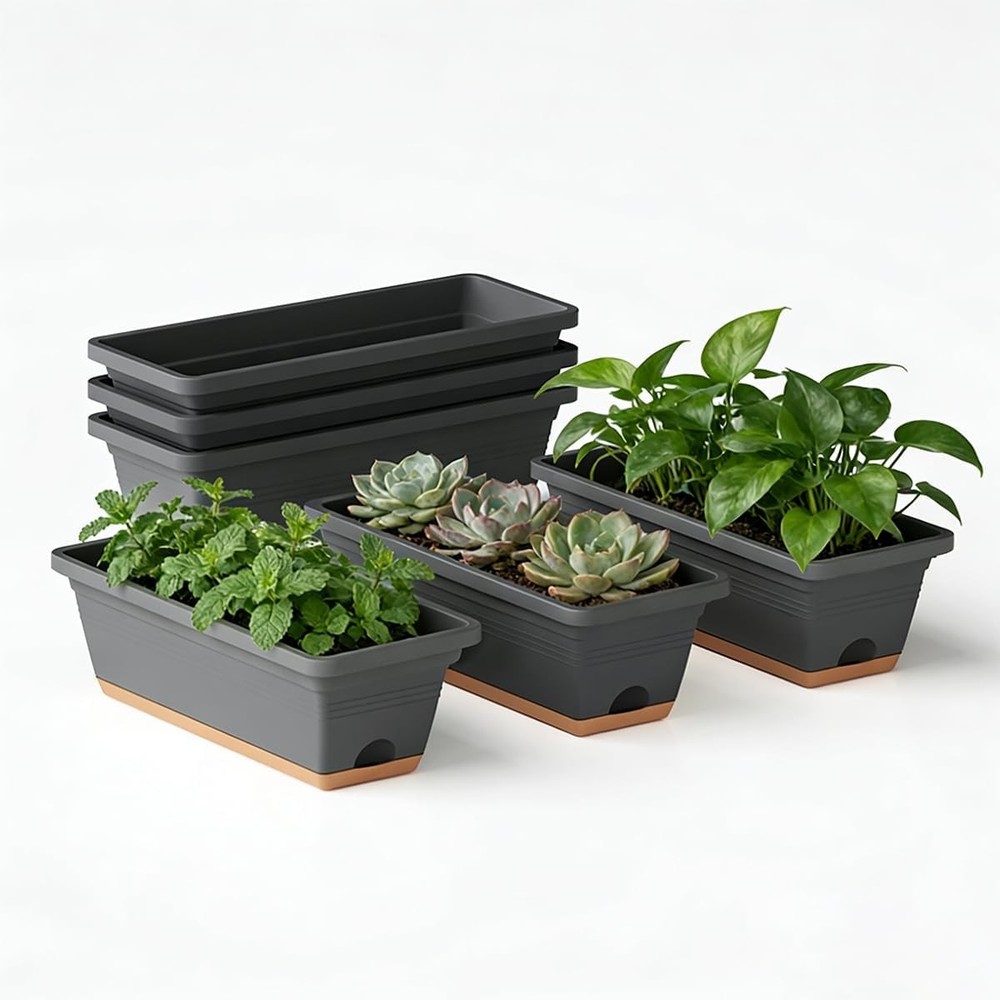 Window Box Planter 6 Pack Plastic Vegetable Flower Window Planters Boxes 16