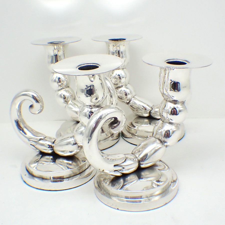 Modern Design 4 Candlesticks Set 935 Sterling Silver