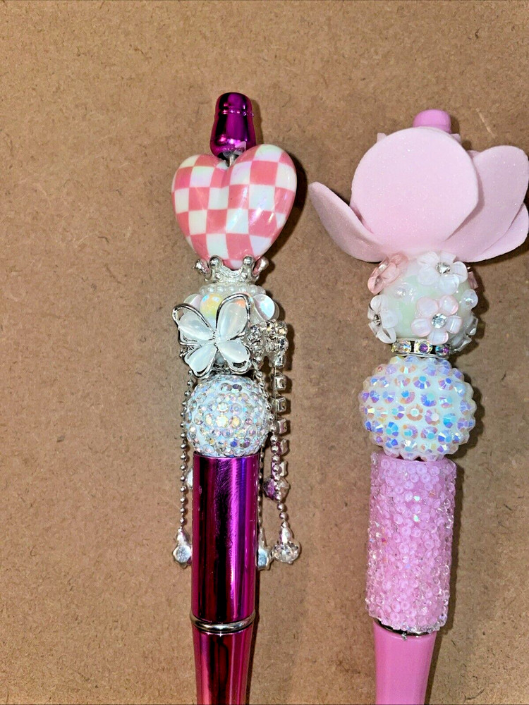 3 miscellaneous beaded pens with 1 ink refill each