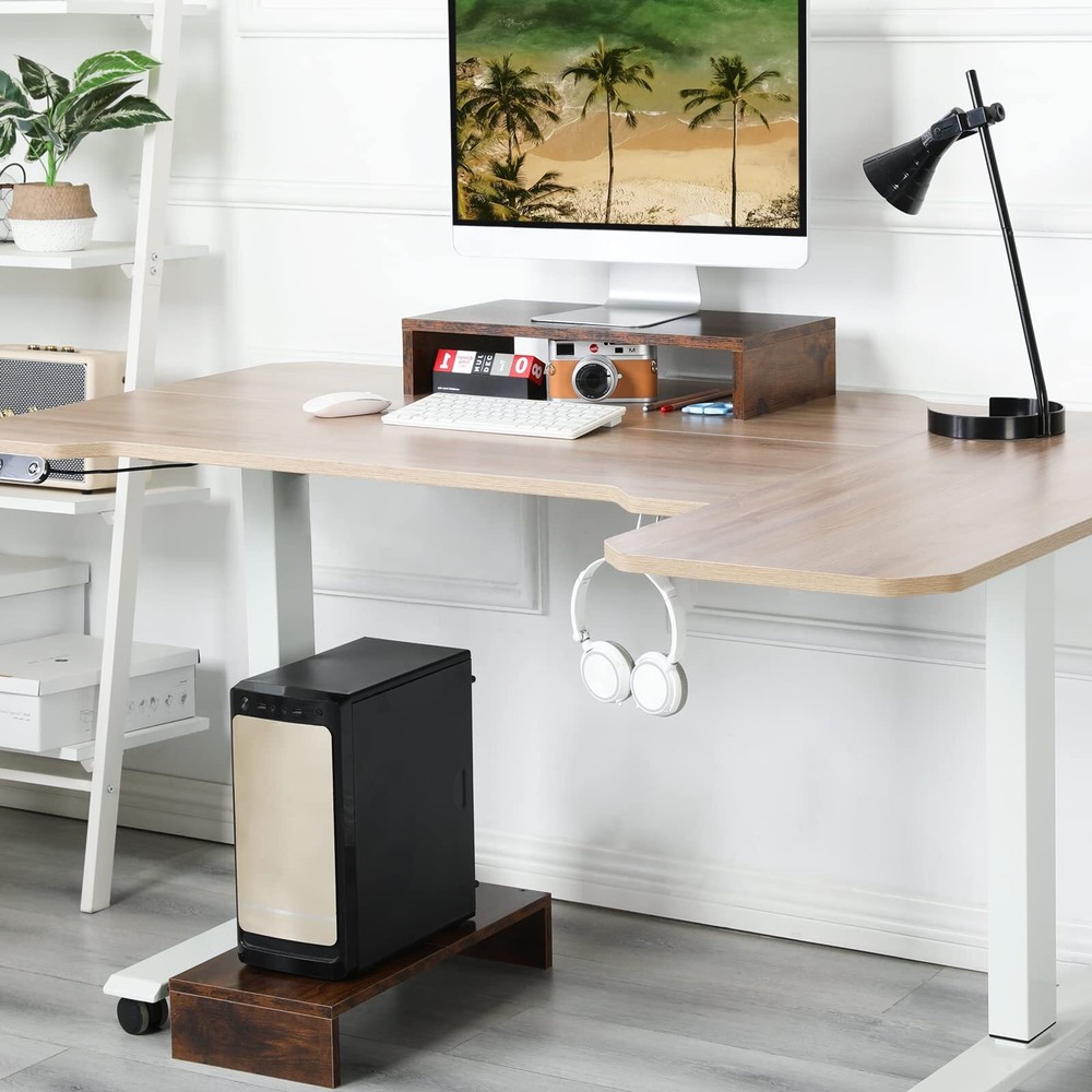 Monitor Stand Riser 20 inch Wooden Tabletop Shelf Storage Rustic Brown 2PCS