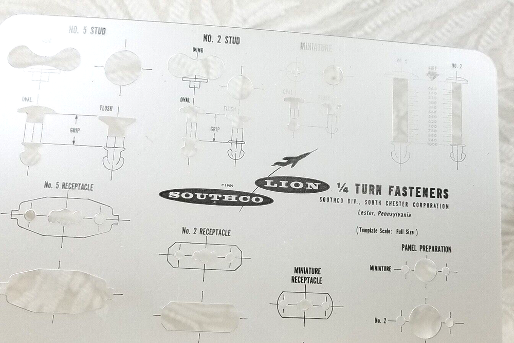 SOUTHCO LION TURN FASTENERS TEMPLATE ENGINEERING DRAFTING ARCHITECT TOOL GUIDE