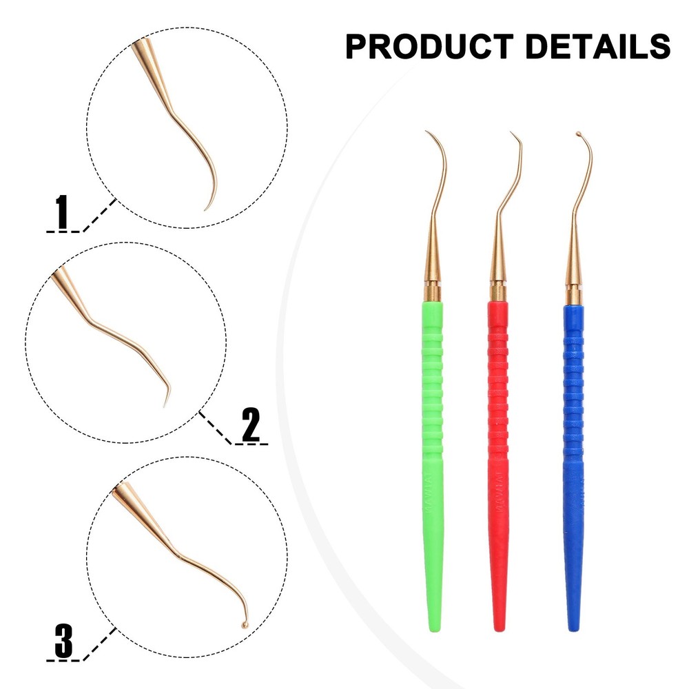 High Grade ORing Remover Tool Brass Pick Hooks Plastic Handle 3Pcs Pack