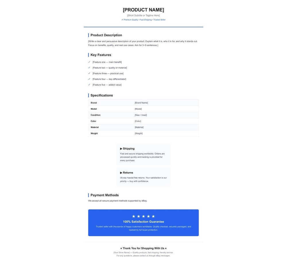 eBay Listing Template | Easy Setup | No Coding | Beginner Friendly | #01