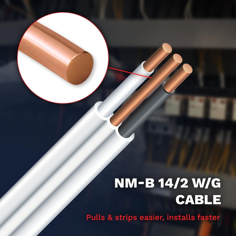 Solid Indoor Wire 14/2 W/G NMB Cable 50ft Coil - Copper Building Wire Cable S...