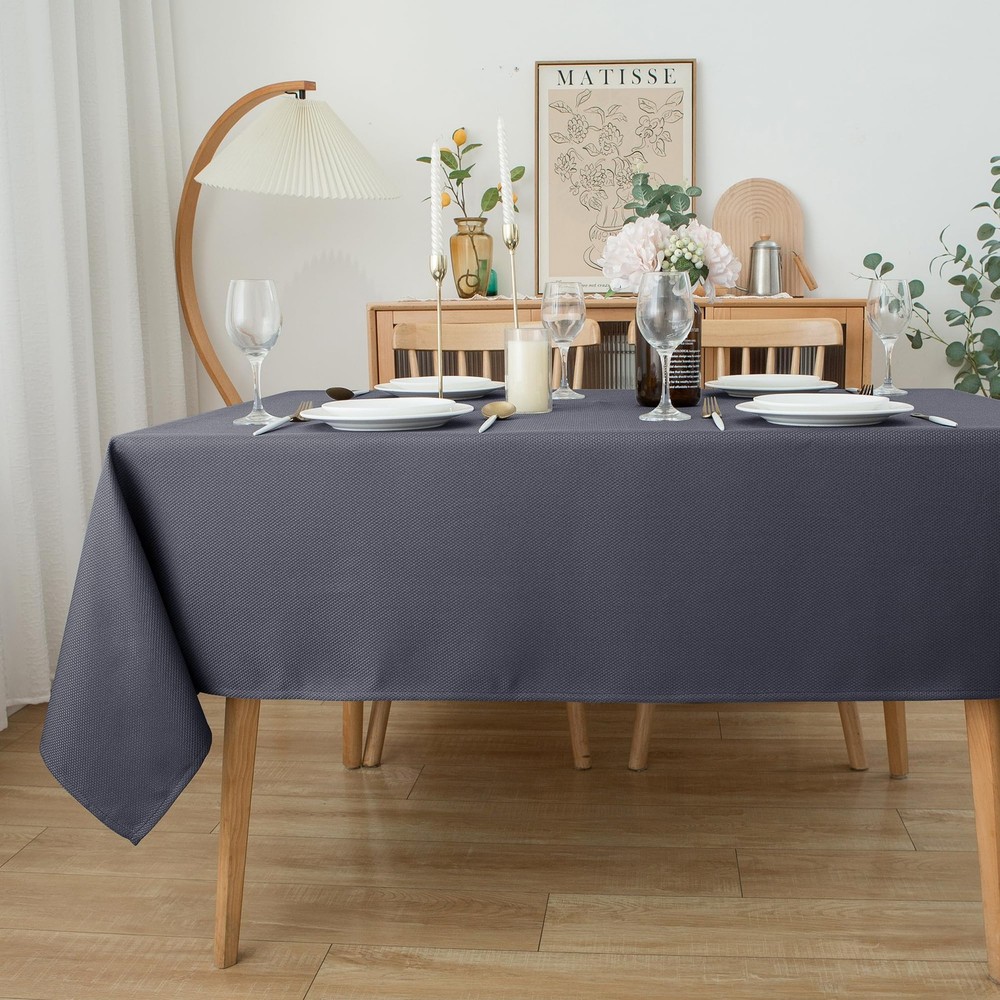 Textured Fabric Tablecloths 52x70" Dark Grey Water Resistant Rectangular