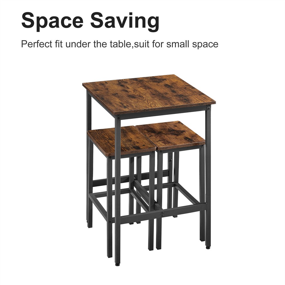 3 Piece Bar Table Set Counter Height Kitchen Dining Table w/ 2 Bar Stools US