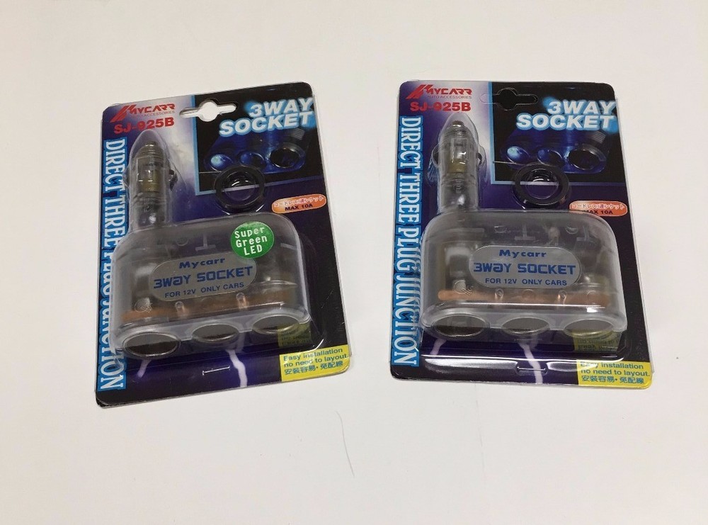 3 WAY CIGARETTE  SOCKET SPLIT POWER CHARGER ADAPTER  GREEN LED SJ-925