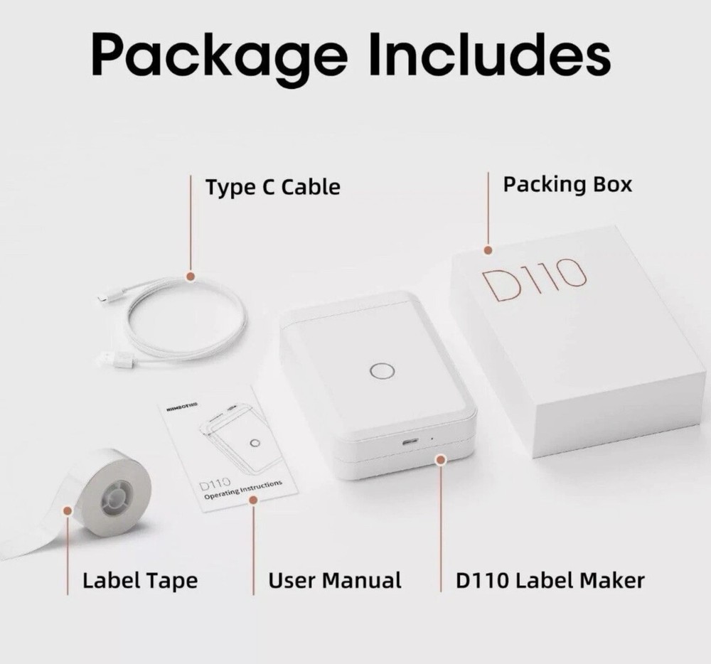NimBot D110 Portable Bluetooth Wireless Thermal Label Printer White New