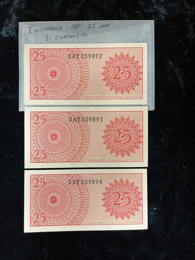 Indonesia 25 Sen 3 Consecutive Uncirculated Notes