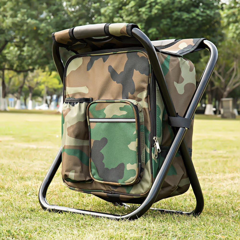 Bright Starl Multifunction Folding Cooler and Stool Backpack, Hiking Camouflage