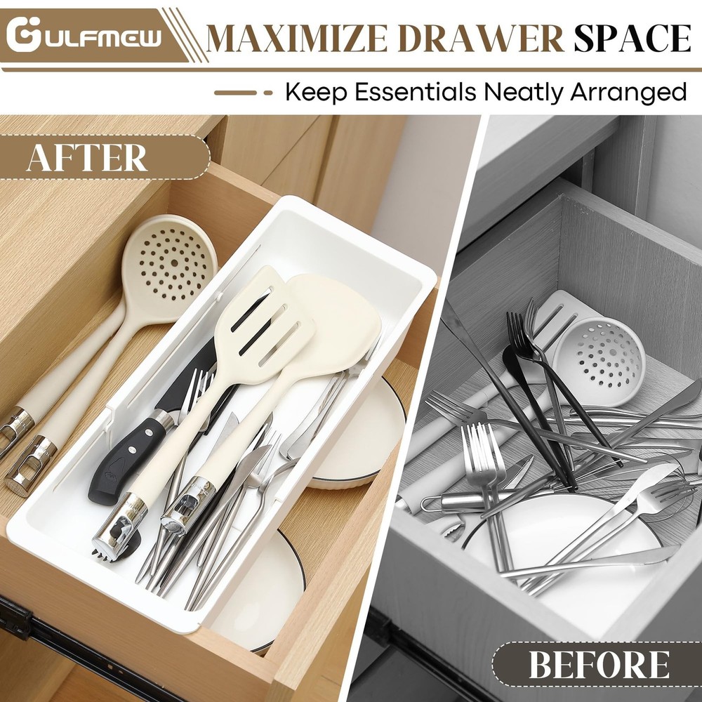 1 Pack Deep Drawer Organizer Bins, Sliding Drawer Organizer Bin Expandable an...