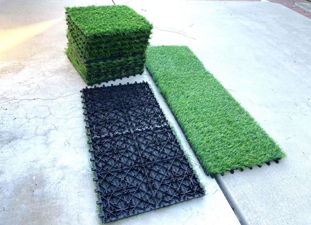 9PKG: Interlocking Artificial Grass Tiles Deck Turf Self-draining12x12 Easy Care
