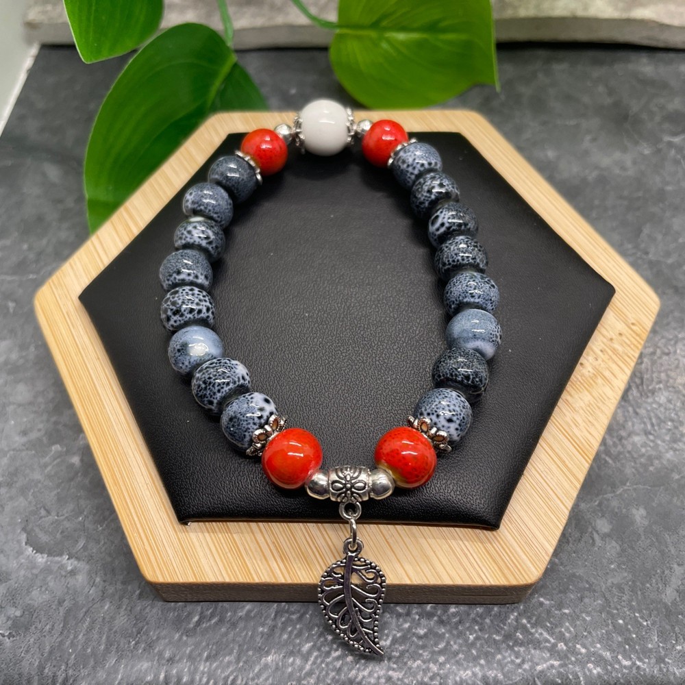 Handmade Ceramic Bead Beaded Stackable 6.5” Plus Stretch Bracelet New B408