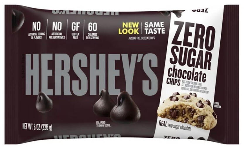 2 Hershey's Zero Sugar Chocolate Baking Chips 8 oz Bags