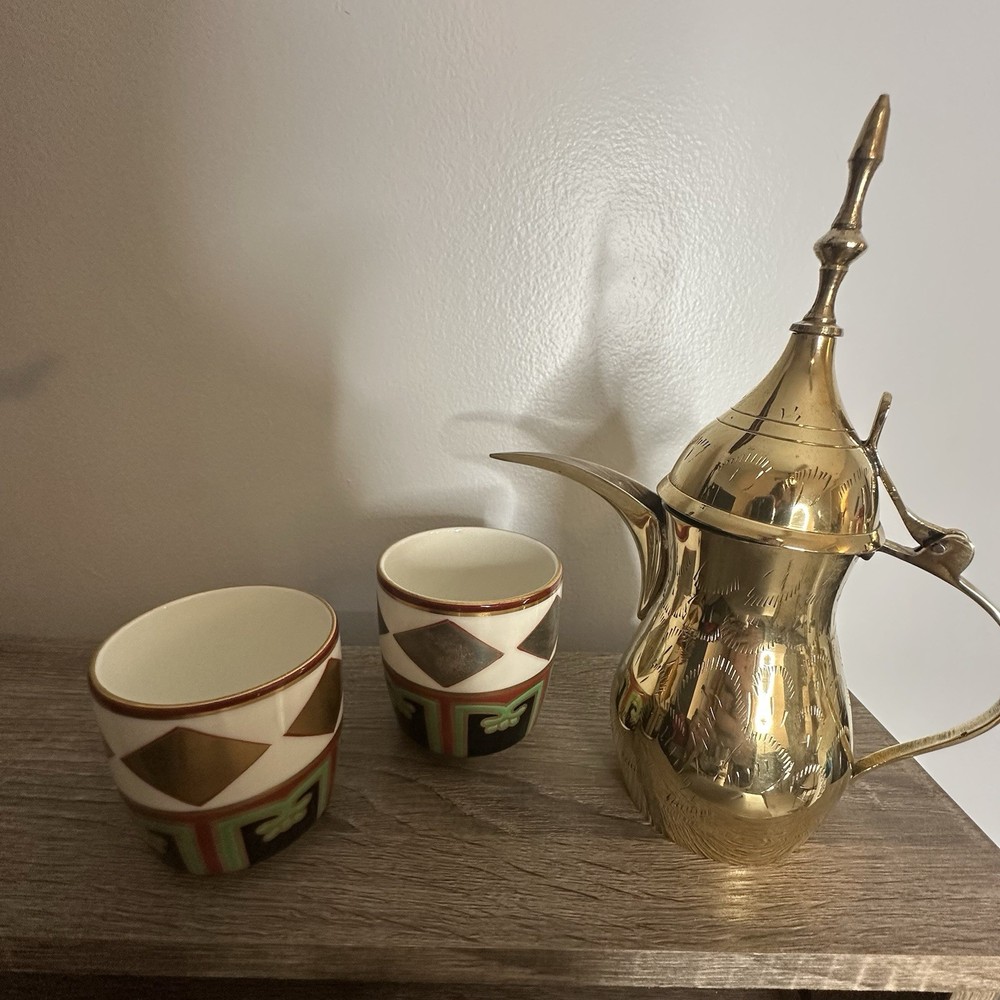 Brass Dallah Coffee Pot Engraved Traditional Middle Eastern Design Handmade