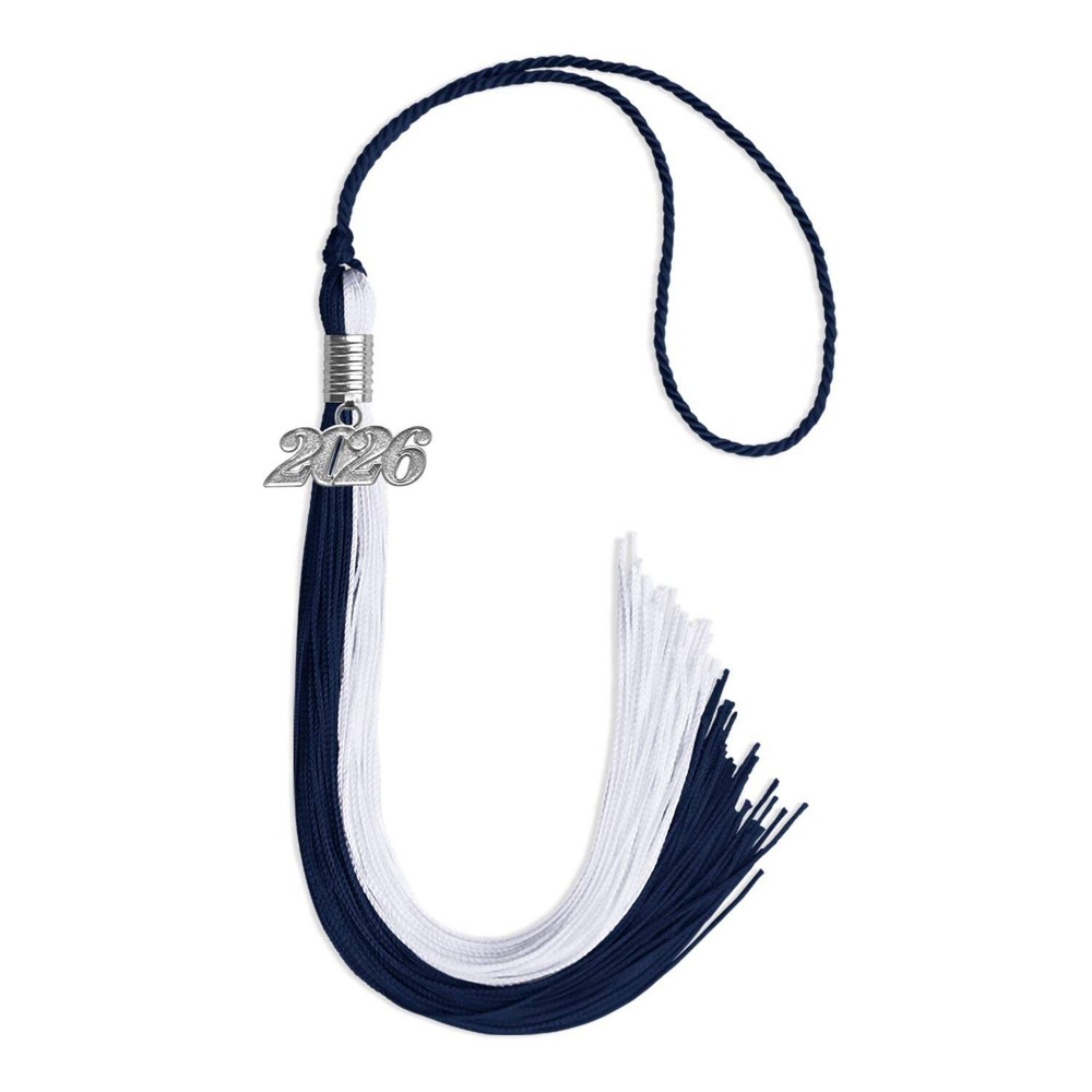 Endea Graduation Navy Blue/White Tassel with Silver Date Drop