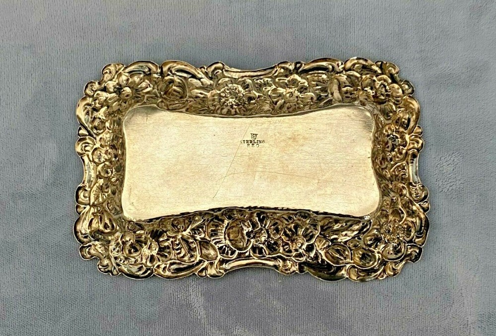 SIMMONS Shaped Sterling Silver Repousse 4" Tray