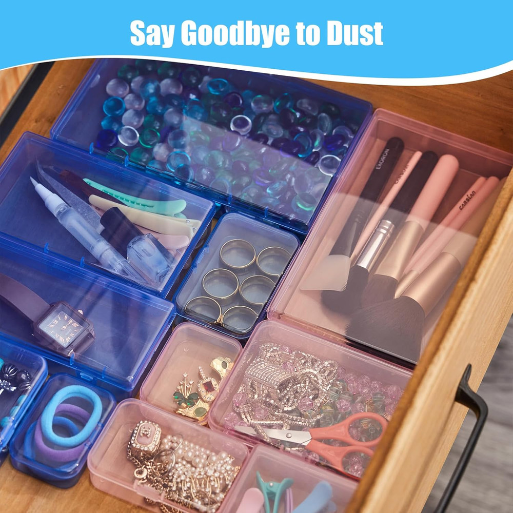 12 Pieces Mini Rectangular Plastic Boxes Empty Storage Organizer Containers with