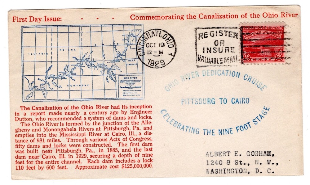 #681 Ohio River 1929 FDC - #16B Gorham Cincinnati OH