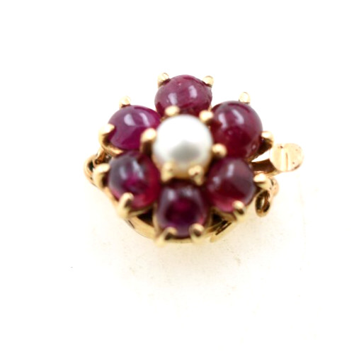 14K Yellow Gold Ruby & Pearl Clasp for Single Strand Necklace