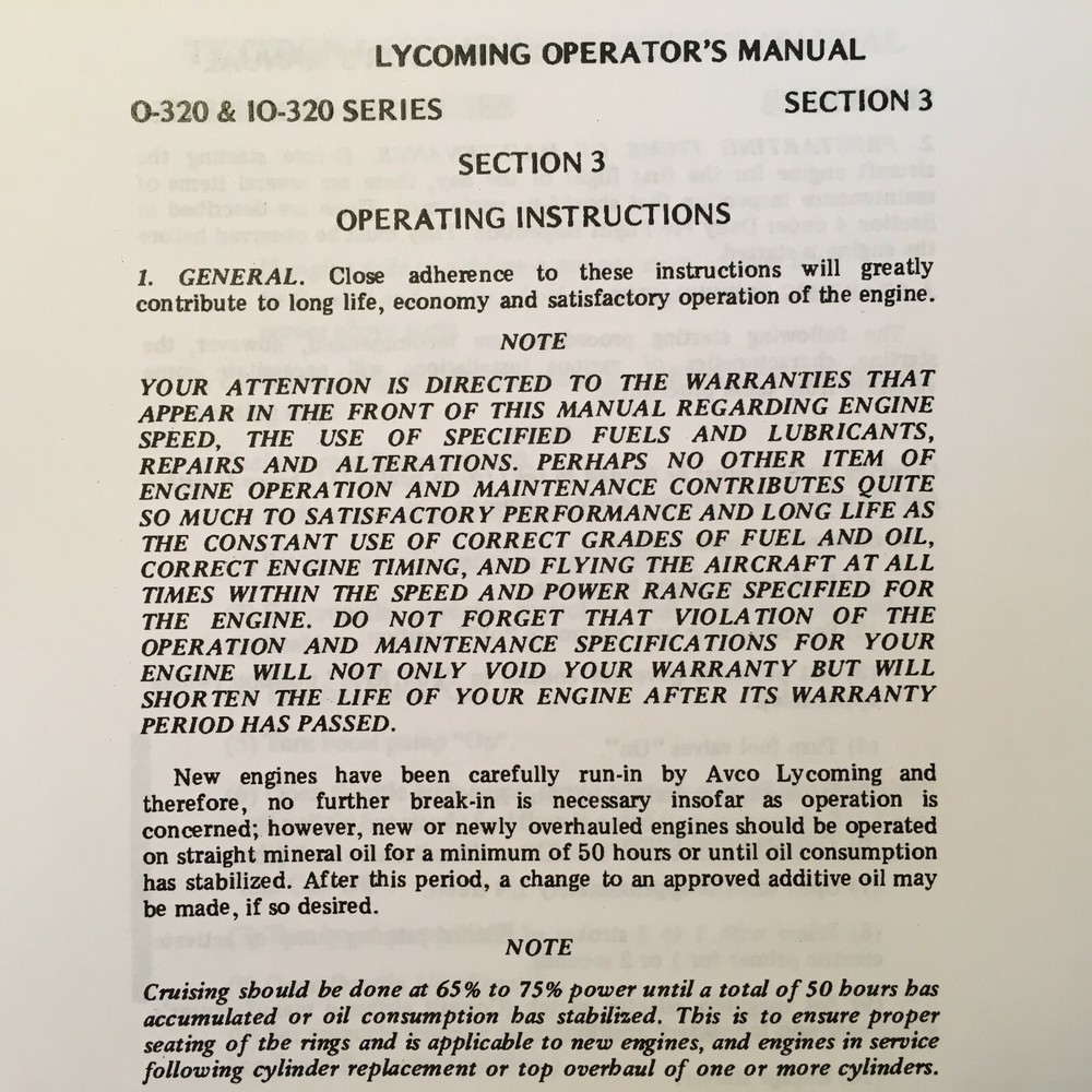 Lycoming O-320, IO-320, AIO-320 & LIO-320 Engine Operator's Manual