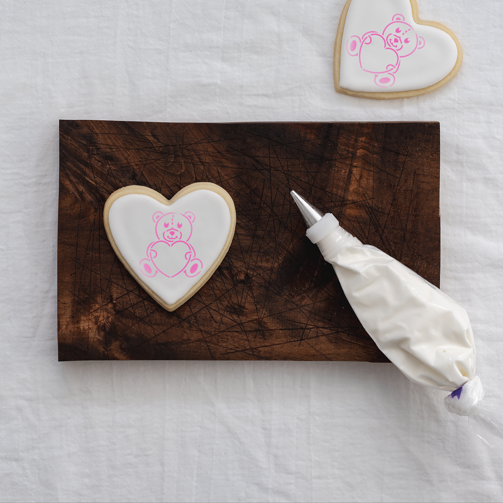 Heart Teddy Bear Cookie Stencil - Durable & Reusable Mylar Stencils