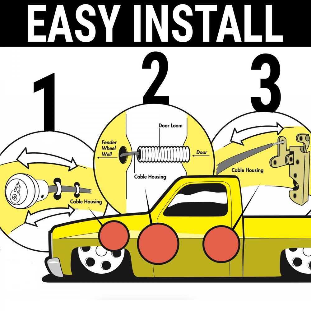 Emergency Car Shaved Door Popper Latch Release Kit Hidden Manual Pull Knob Cable