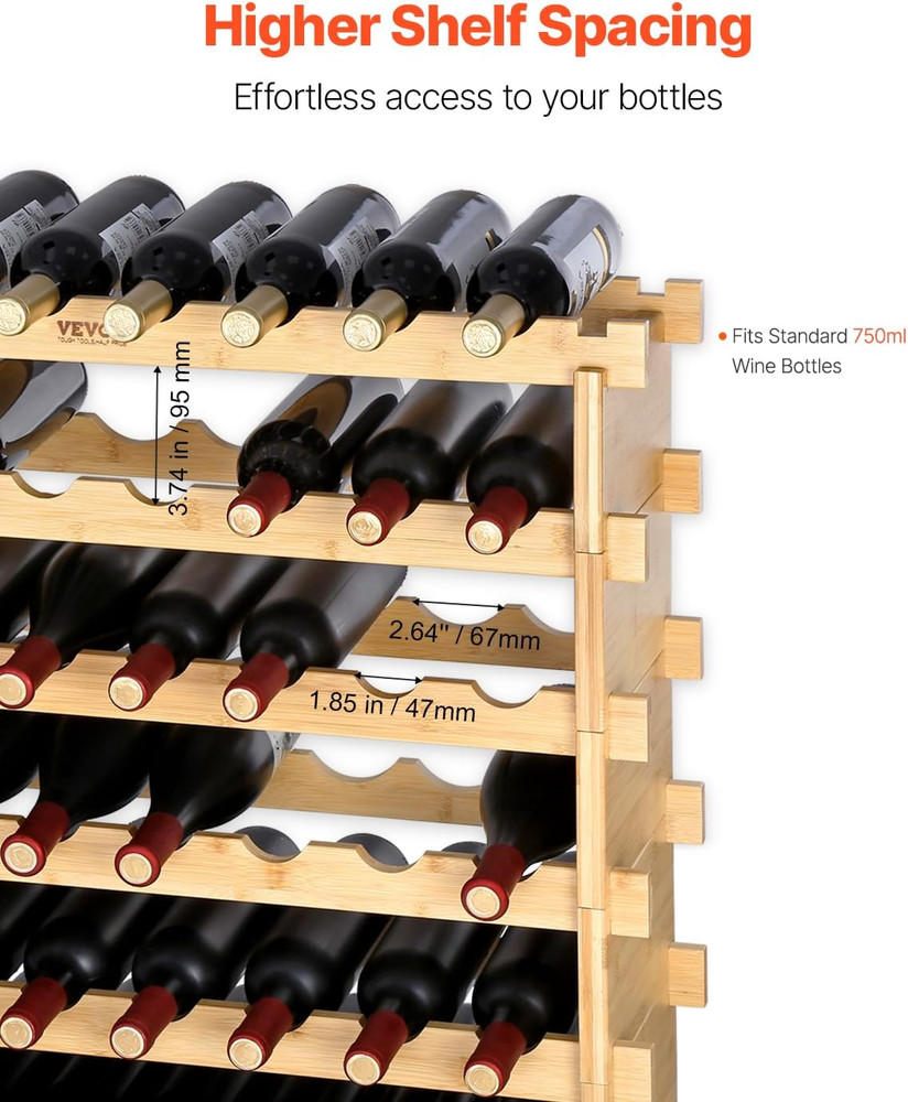 6-Tier 48 Bottles Stackable Modular Wine Rack, Freestanding Wines Holder Display