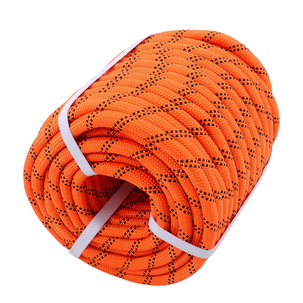 Orange & Black 48 Strands Polyester Braided Arborist Rope For Tree Work & Swing