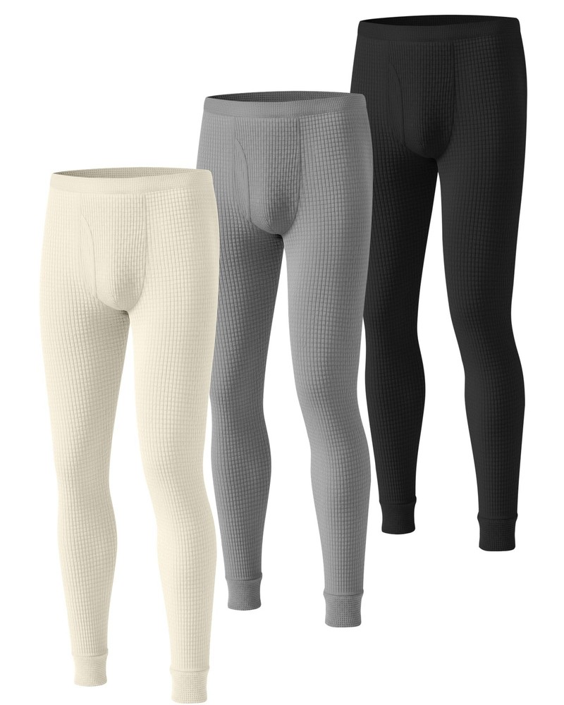 3 Pack Men's Waffle Thermal Bottom Long Underwear Johns Soft Base Layer(Black...