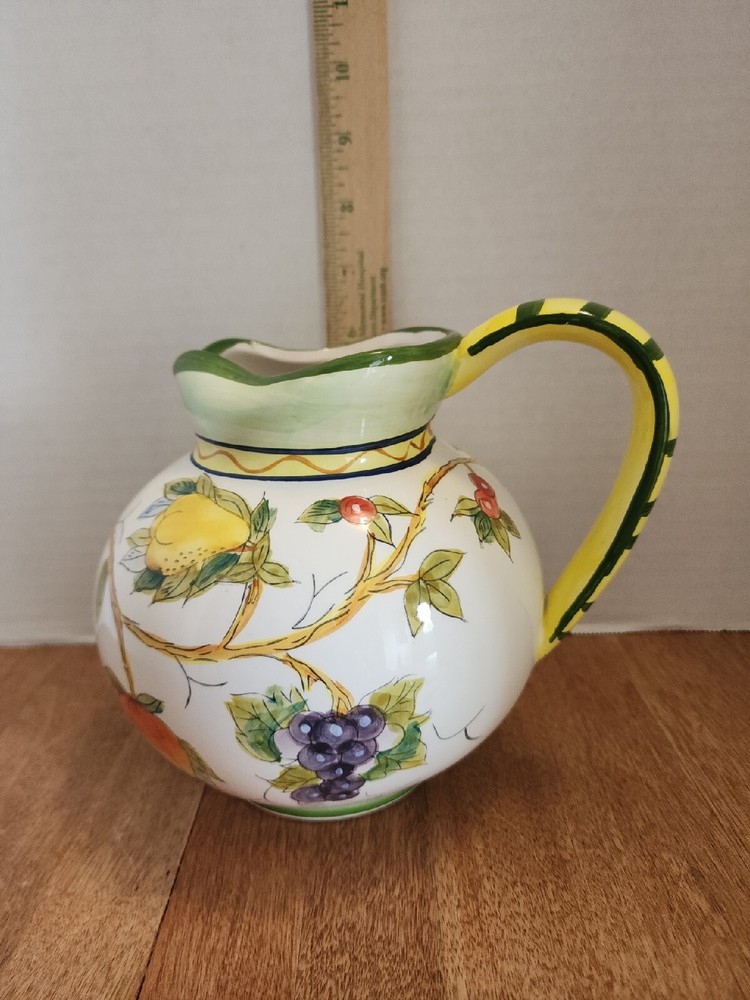 Hand Painted Ball Pitcher with Fruit Pattern