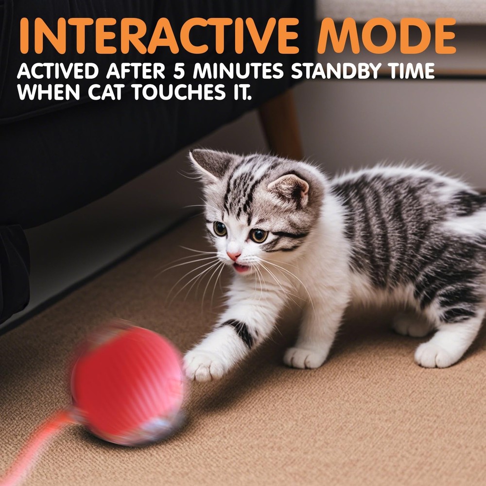 Rocfish Durable Interactive Cat Toys for Indoor Cats, Smart Automatic Red
