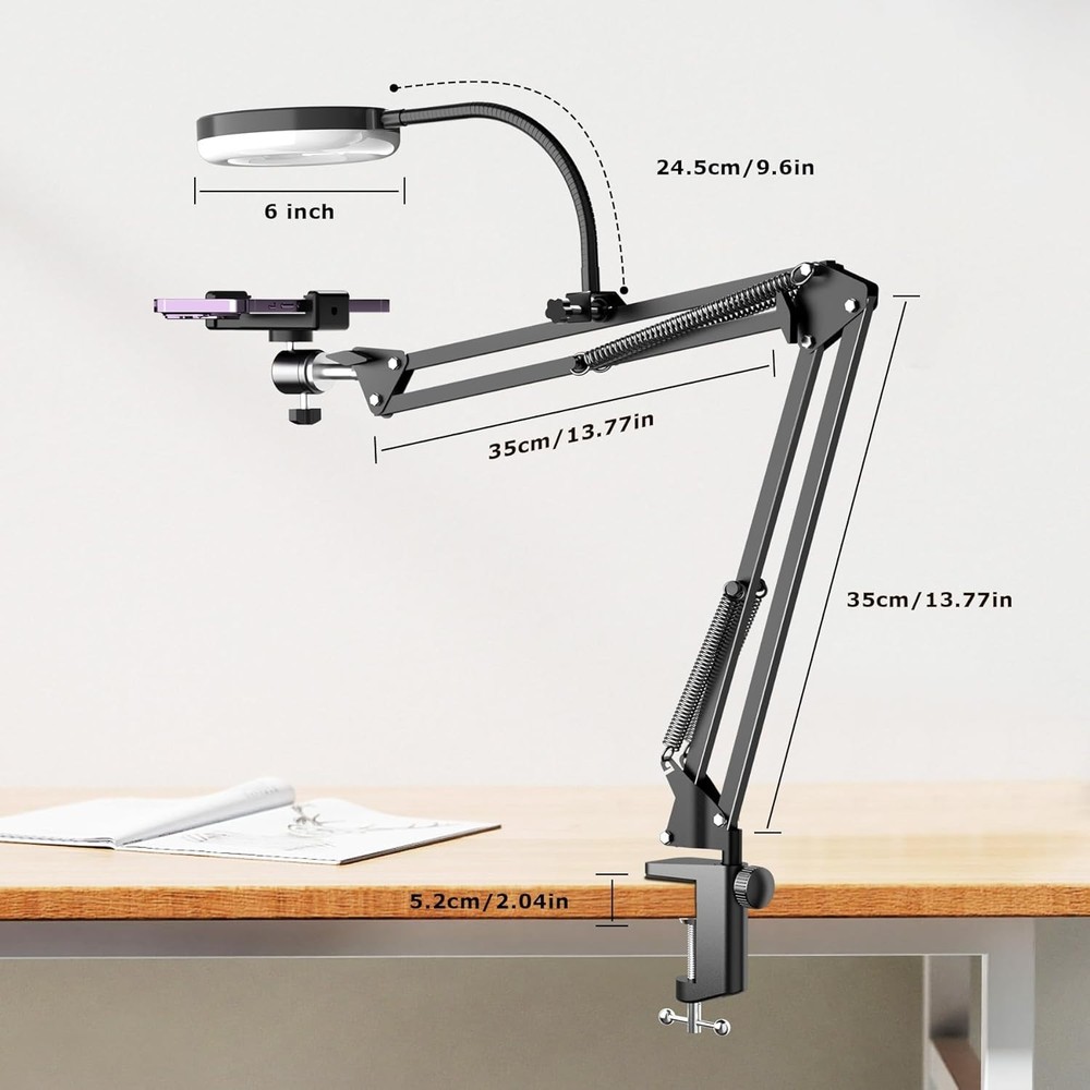 Overhead Camera Mount with Ring Light, Flexible Articulating Phone Arm Stand ...