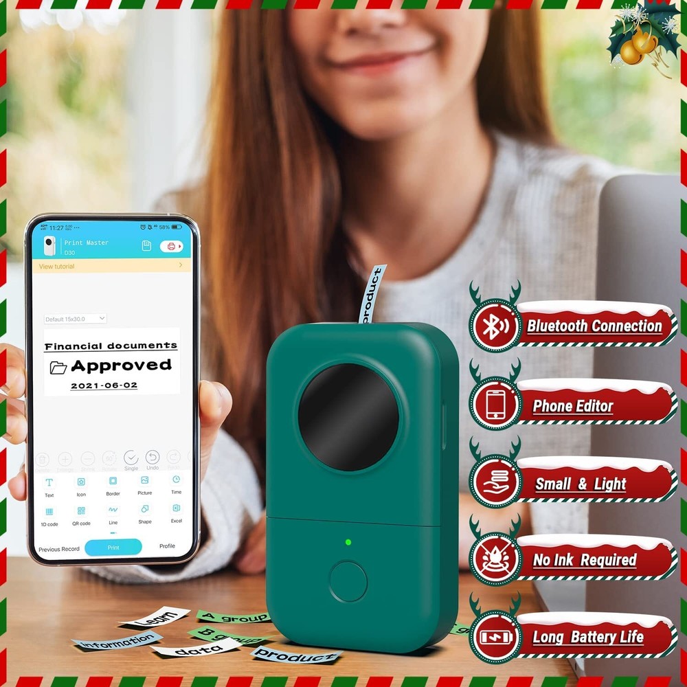 Phomemo D30 Mini Pocket Thermal Label Maker Machine Bluetooth Wireless Printer