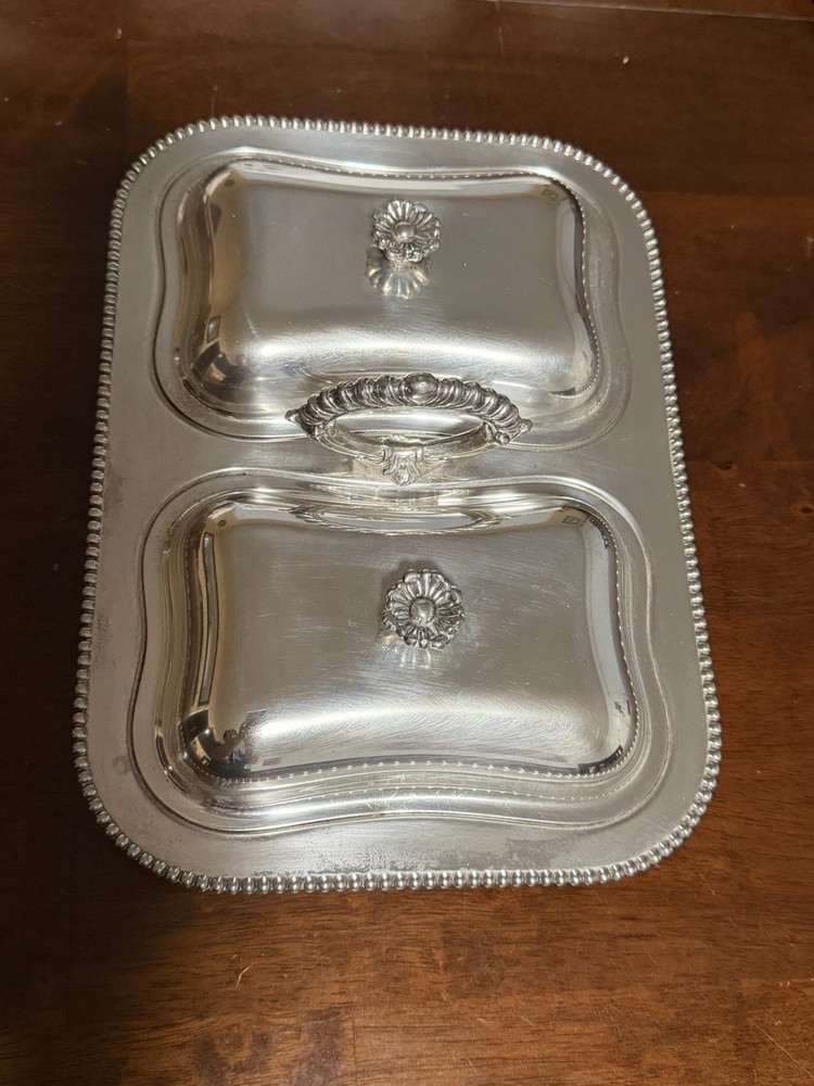Doubled Vintage Silverplate Lidded Footed Chafing Dish or Server 