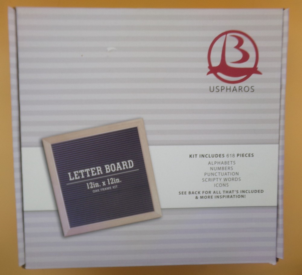 USPHAROS Letter Board 12" x 12" Oak Frame Kit, Includes 618 Pieces, Gray Felt