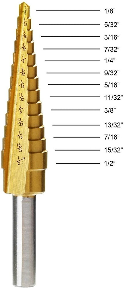 3 PIECE TITANIUM STEP STEPPED DOWN VARIABLE SIZE STEEL DRILL BIT UNIBIT TOOL SET