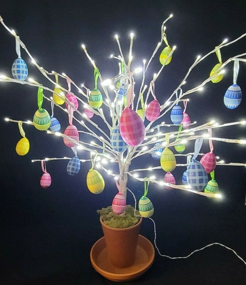 Electric Lighted 36 Inch Tall Easter Spring Tree 36 Hanging Colorful Eggs