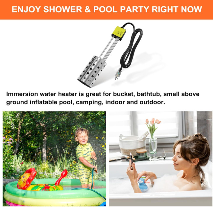 Quick-Heating 1000W Submersible Bucket Heater with Thermostat - Durable Design