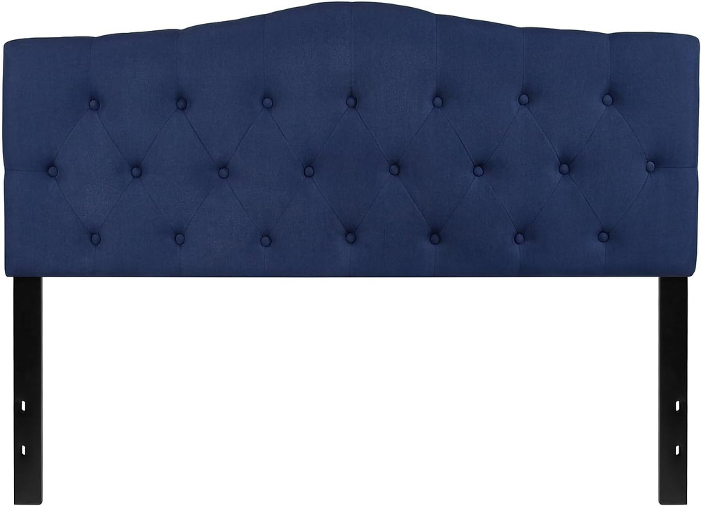 Navy Upholstered Queen Headboard with Button Tufting and Diamond Stitching