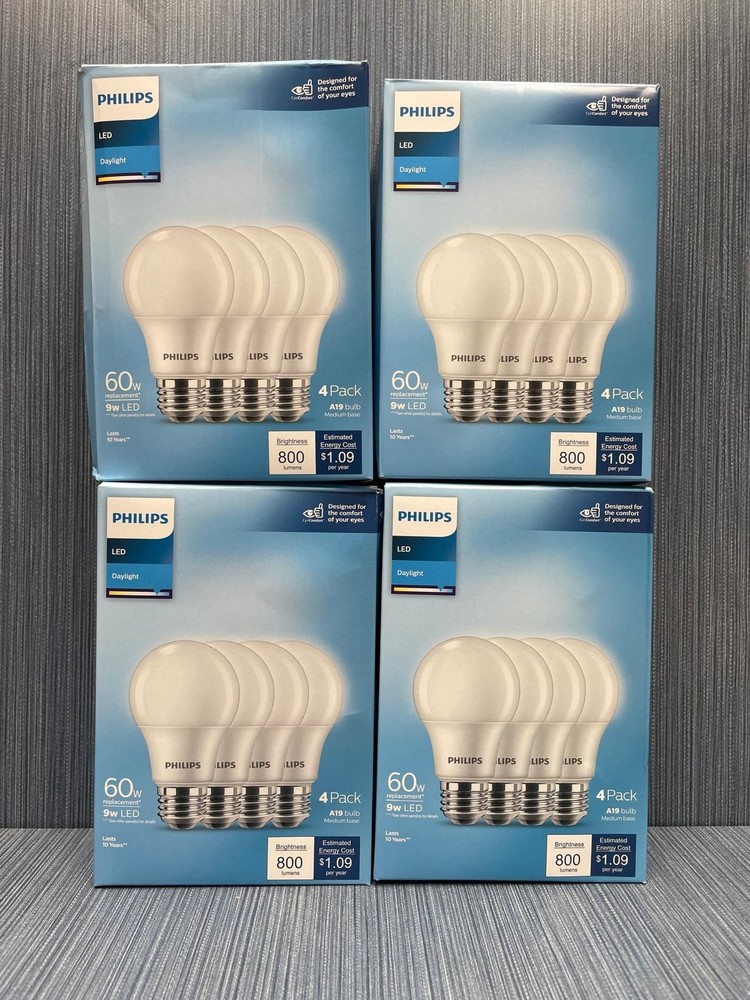 16 Pack x Philips 60W Equivalent Daylight A19 Medium LED Light Bulb