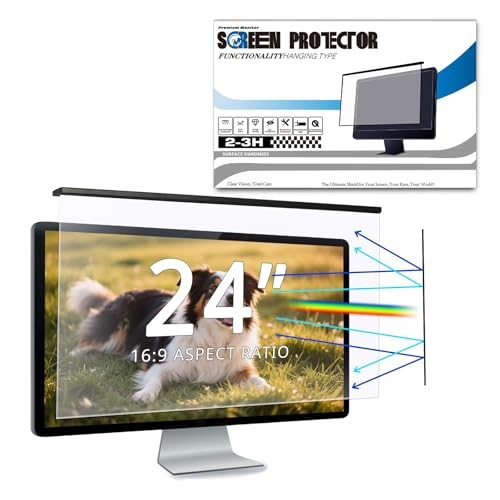 Blue Light Blocking Screen Protector for 24" 16:9 Computer Monitors, Removable