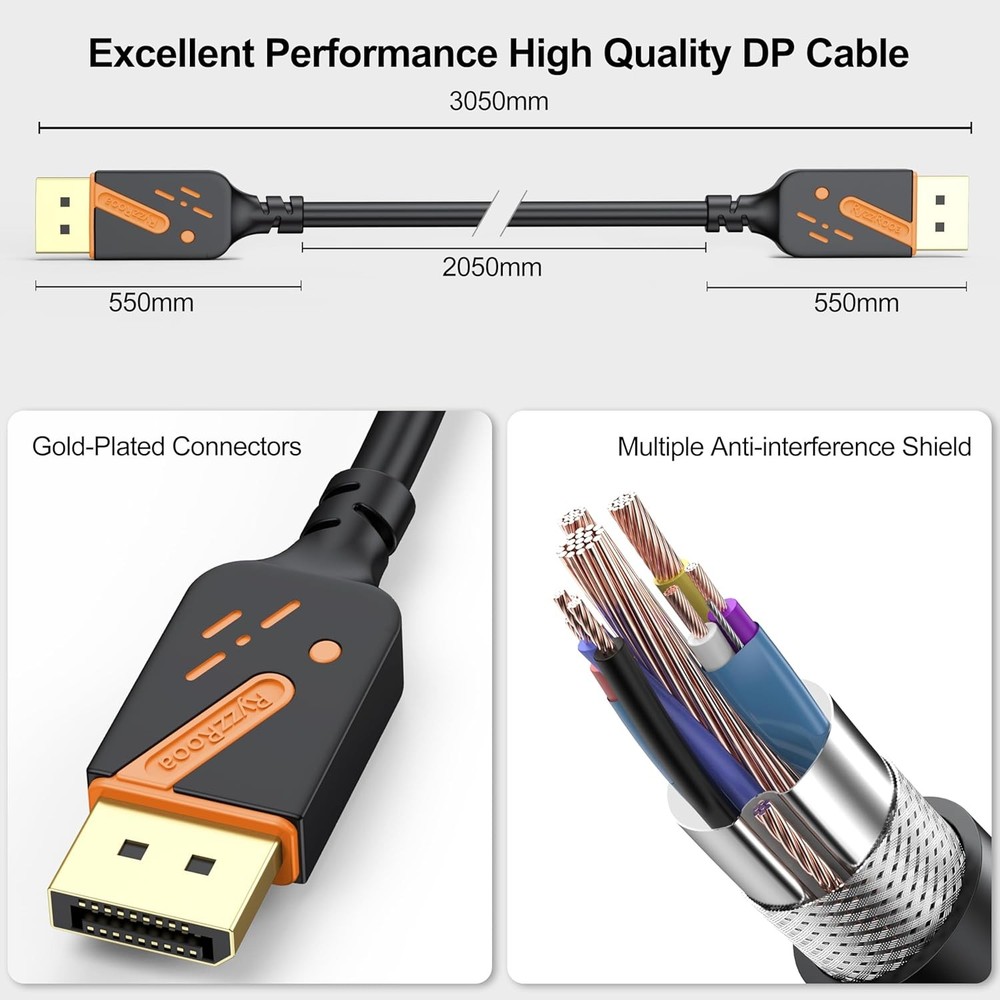 Short DisplayPort Cable 1 FT, 2-Pack DP to Cables, 4K Display 1 Orange