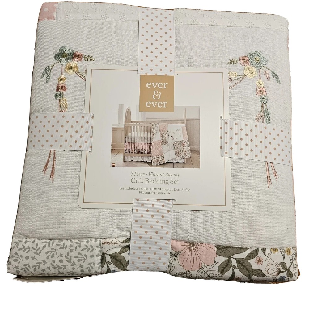 Ever & Ever 3 Piece Vibrant Blooms Crib Bedding Set