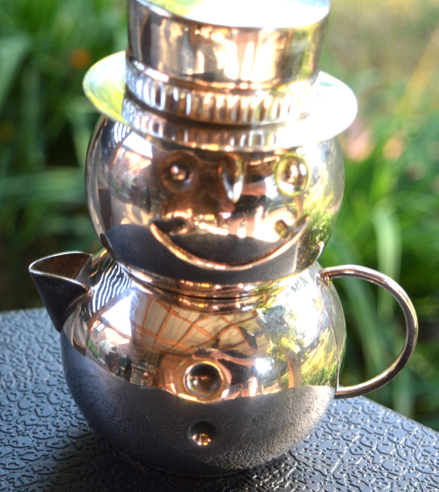 Vintage Silver Plated Snowman 3 piece Stackable Cream and Sugar