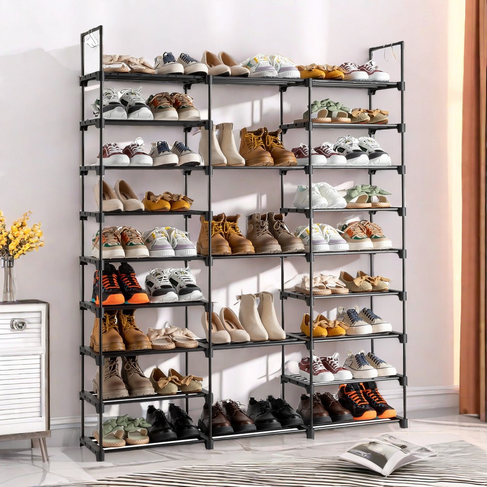 Black Modern Adjustable 9 Tiers Medium Shoe Rack,Stackable Assembly Shoe Shelves