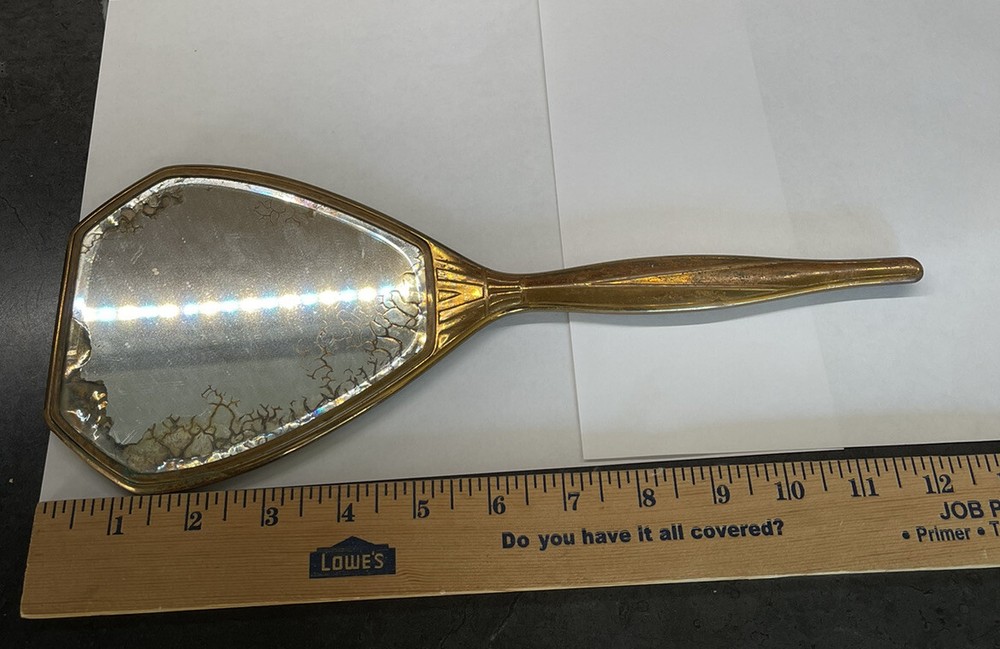 Vntage Gold&Black Design Art Deco Handheld Vanity Mirror