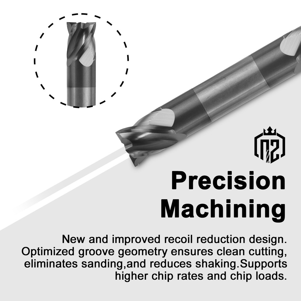2PCS 4 Flute 1/2" x 5/8" x 3" Solid Carbide End Mill - Double End - AlTiN Coated