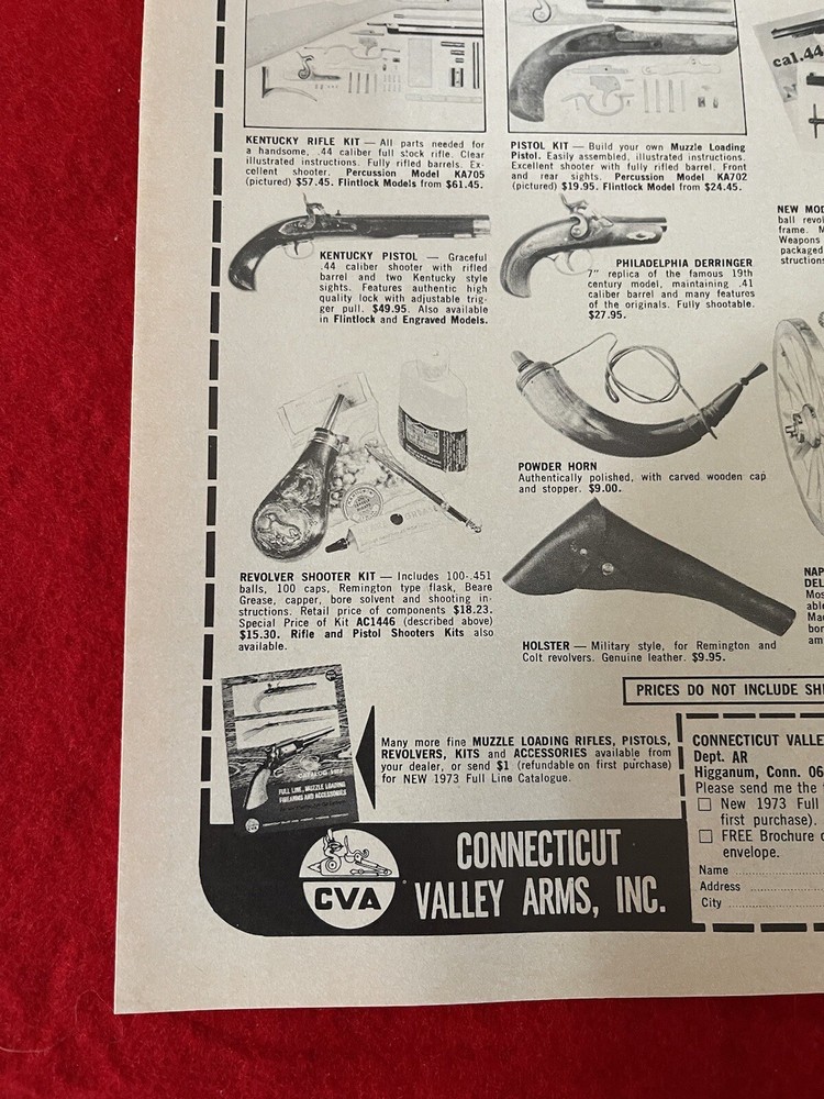Vintage 1973 Connecticut Valley Arms Muzzle Loading Guns Print Ad